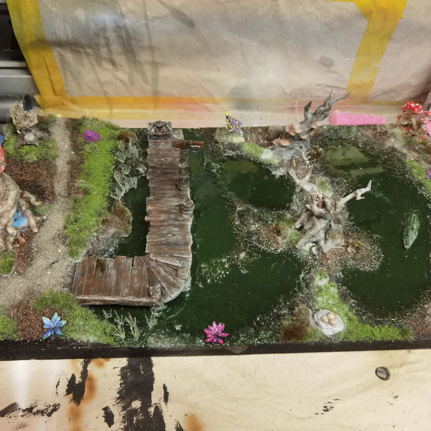 Fantasy swampdiorama, with spiderweb everywhere... sculpted Hartfoam base with 3d Printed and painted trees, mushrooms etc. 3d Files from @loot.studios 
Maybe i will add 2 fighting magicans  #lootstudios #swamp #sumpf #diorama #diy #airbrush #3dprint #uvresin #slaprint #hartfoam #fantasy #phantasyart #deadtree #mushrooms #magic #art #kunst #modellbau #skullz #spiderserum #spiderweb #magicworld #swamplife